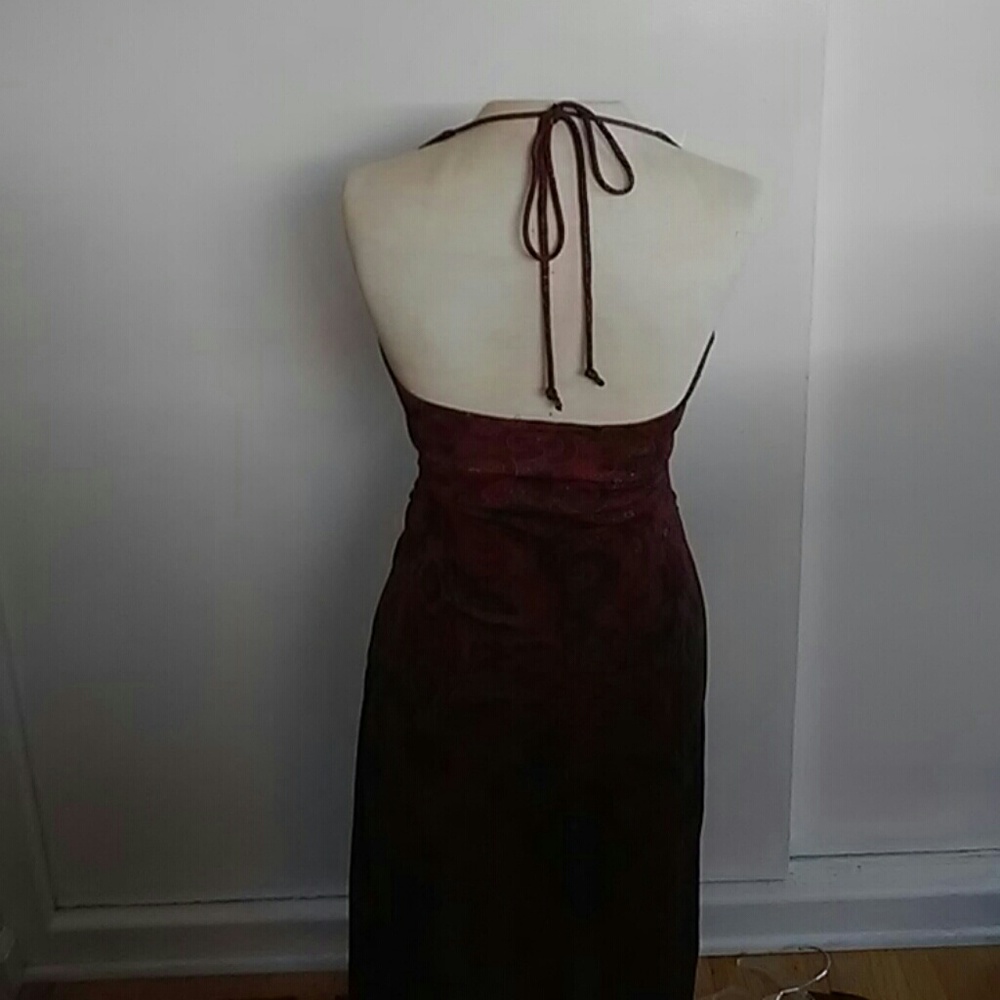 Rust/Brown wrap front low back dress - Picture 2 of 3